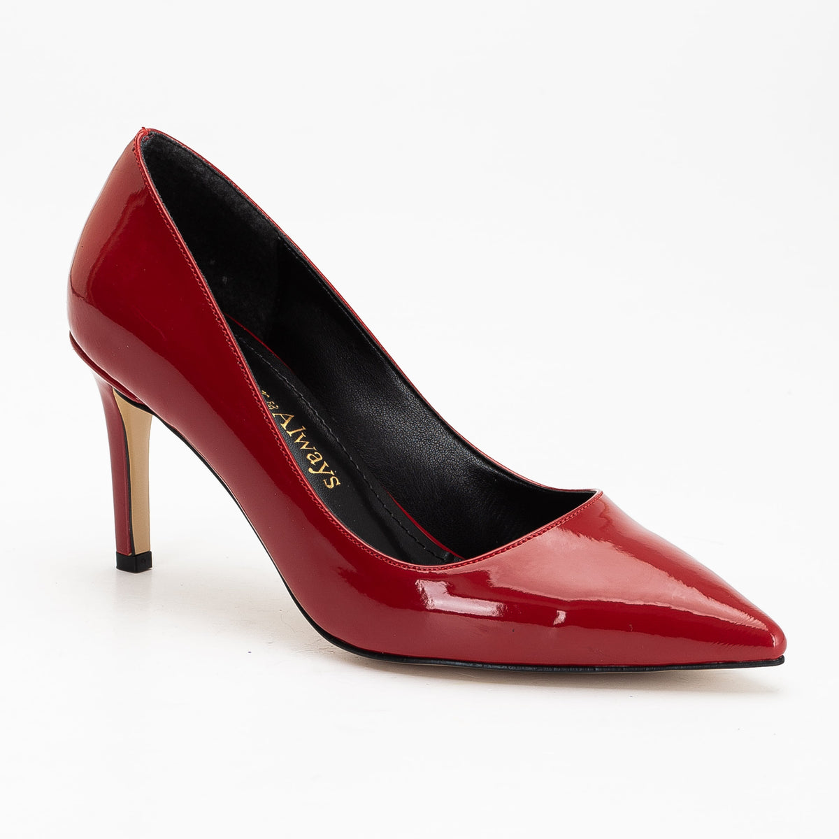 Perla - Red Patent Pointed Toe Stiletto Pump – side view showing leather, red, SimmiUnique