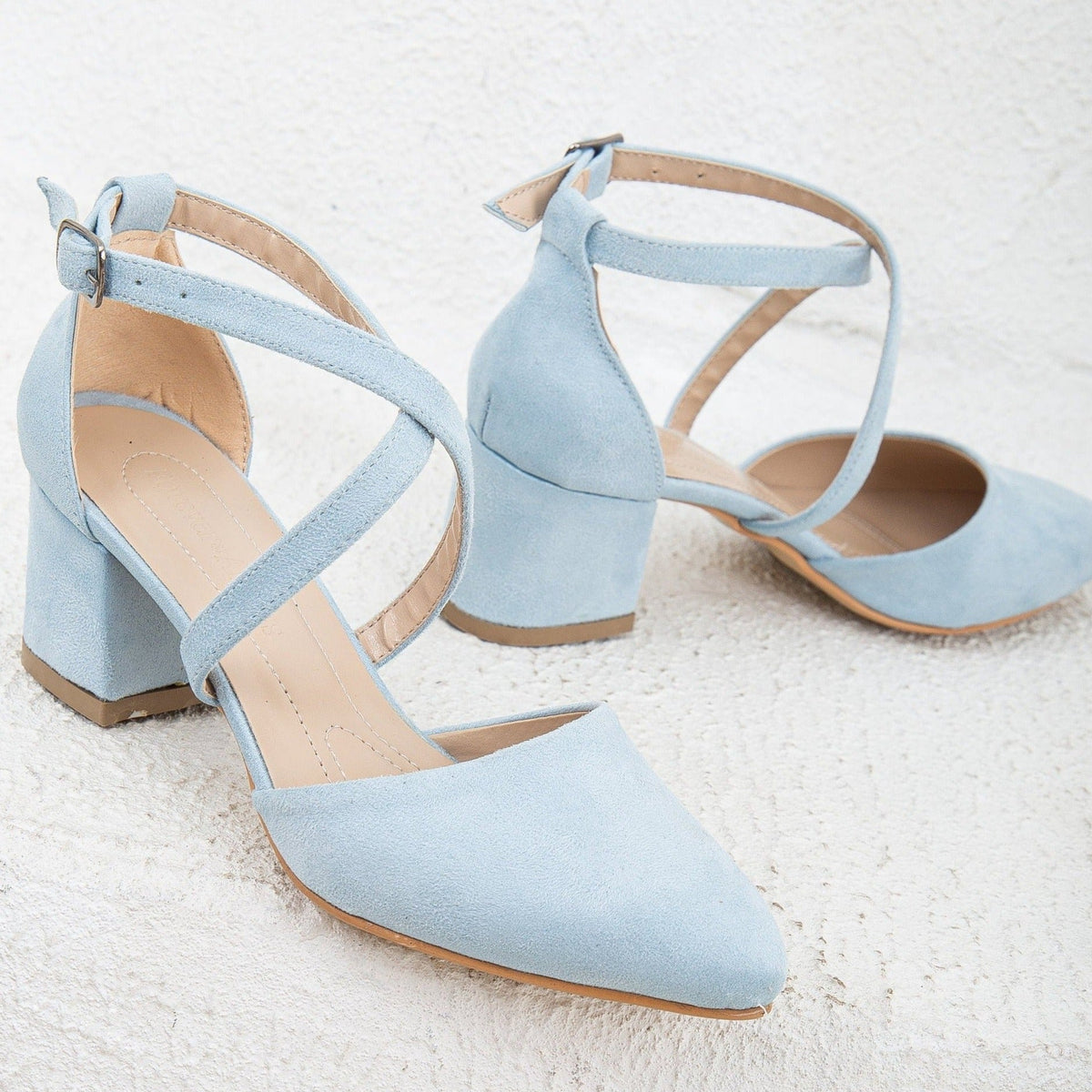 Dolly - Baby Blue Suede Heels – back view showing leather, suede, blue, SimmiUnique