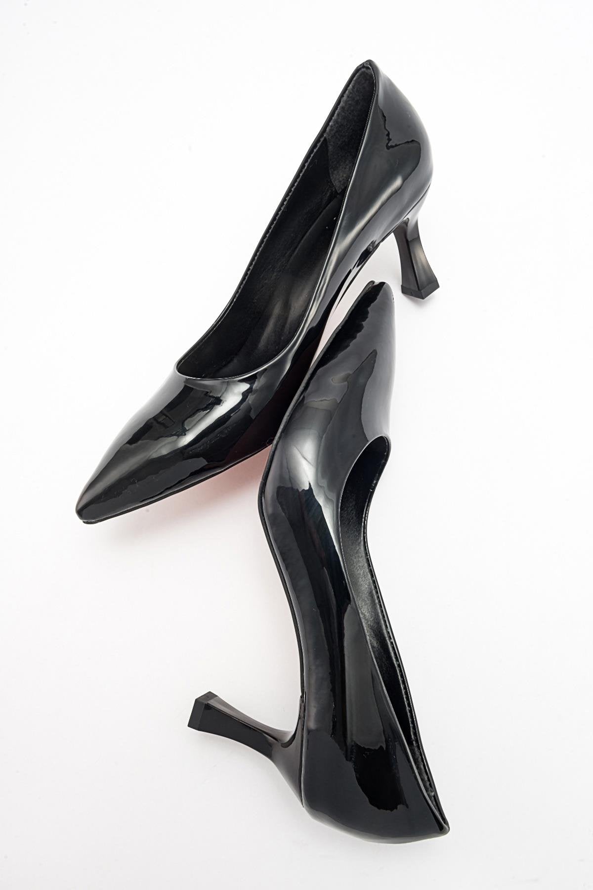 Pedra - Black Heeled Shoe – back view showing leather, black, SimmiUnique