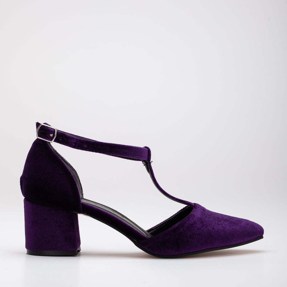 Anicette - Purple Velvet Heels – front three-quarter view showing velvet, SimmiUnique
