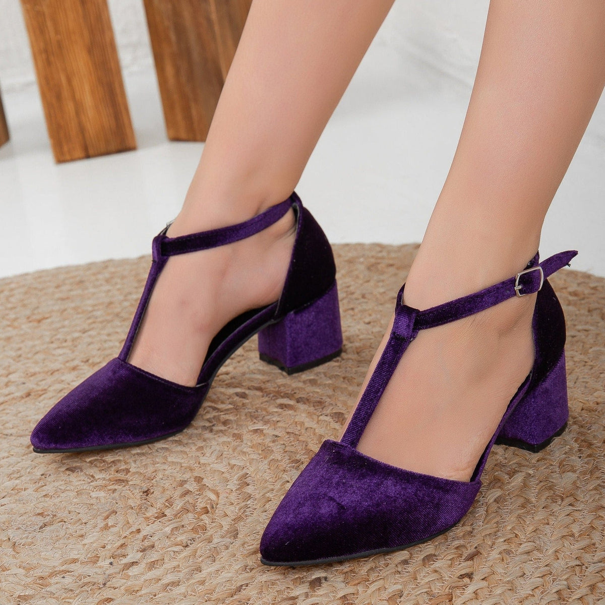 Anicette - Purple Velvet Heels – back view showing velvet, SimmiUnique