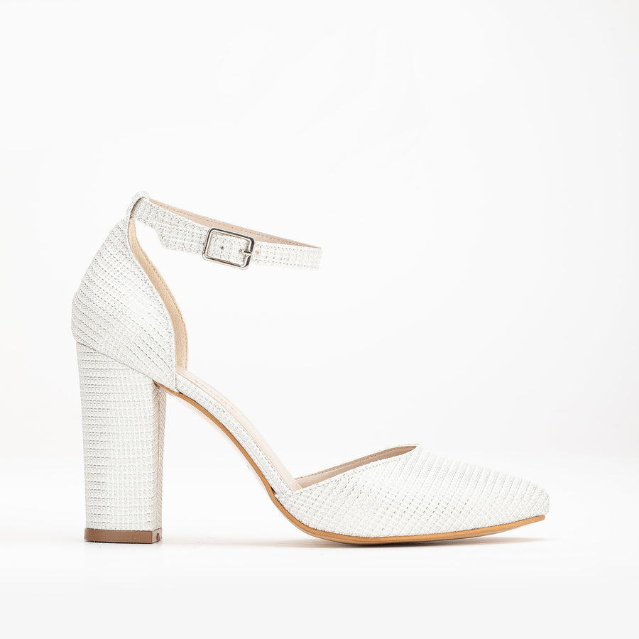 Gisele - White Glitter Wedding Heels