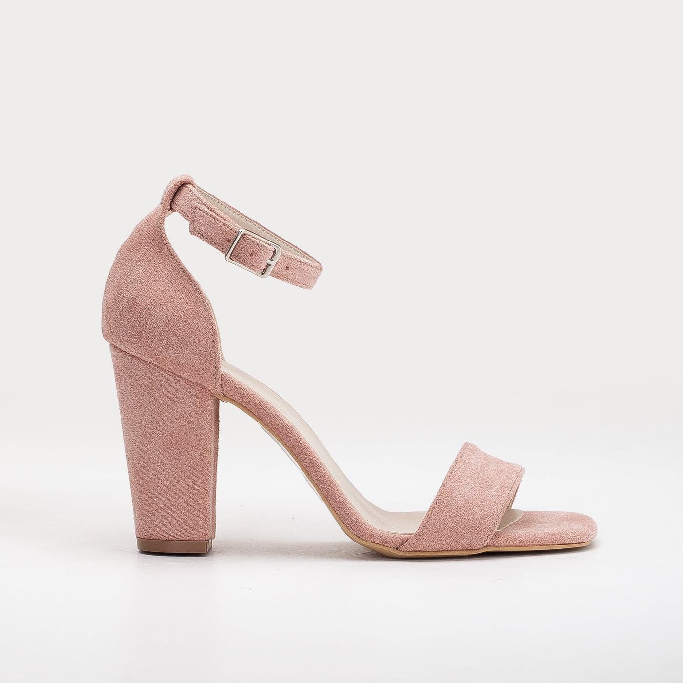 Jess - Dusty Pink Suede Sandals – front three-quarter view showing leather, suede, pink, SimmiUnique