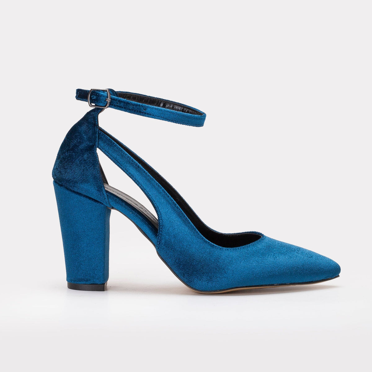 Colette - Teal Blue Velvet Heels – front three-quarter view showing velvet, blue, SimmiUnique