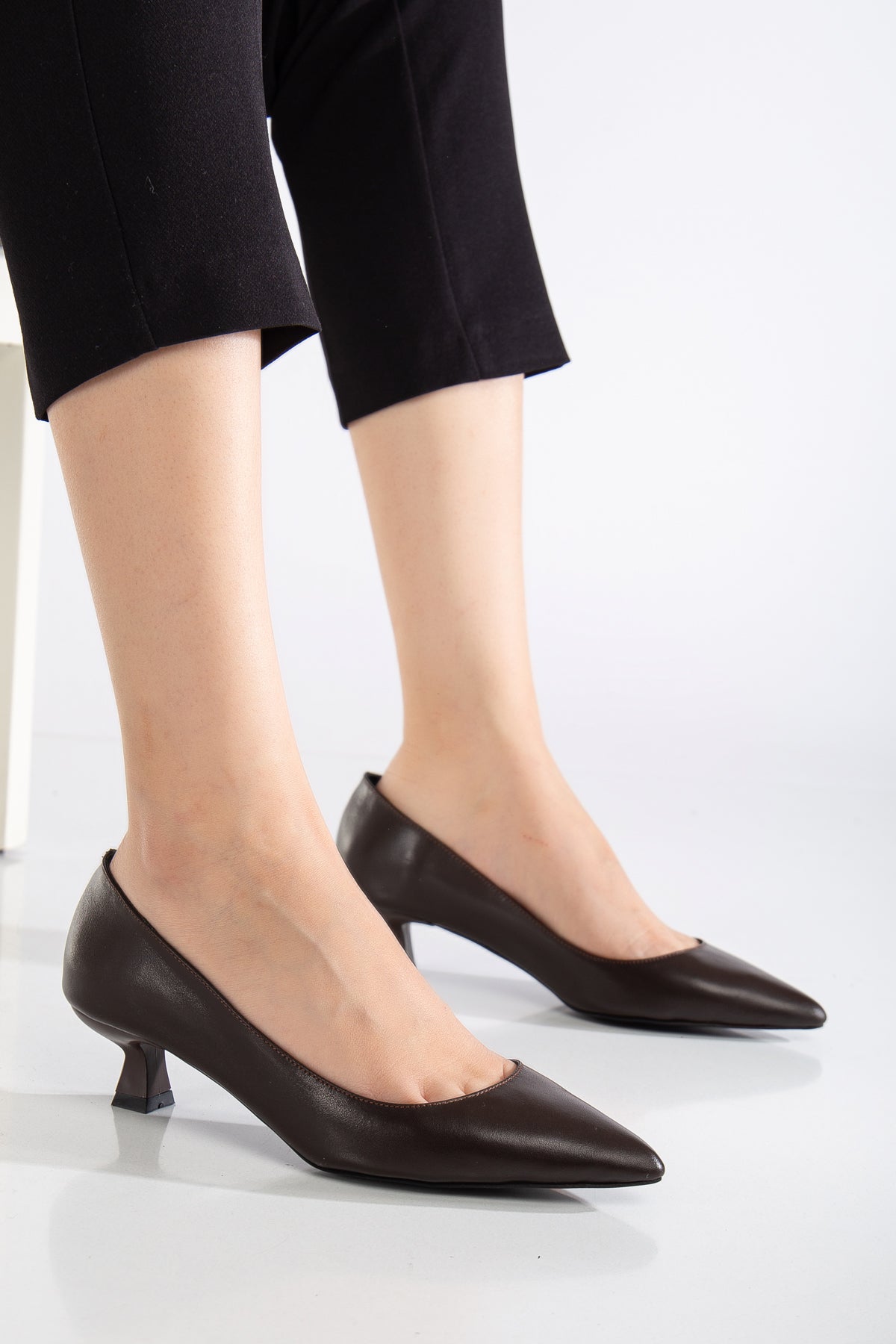Helly - Brown Leather Stiletto Pumps – side view showing leather, red, SimmiUnique