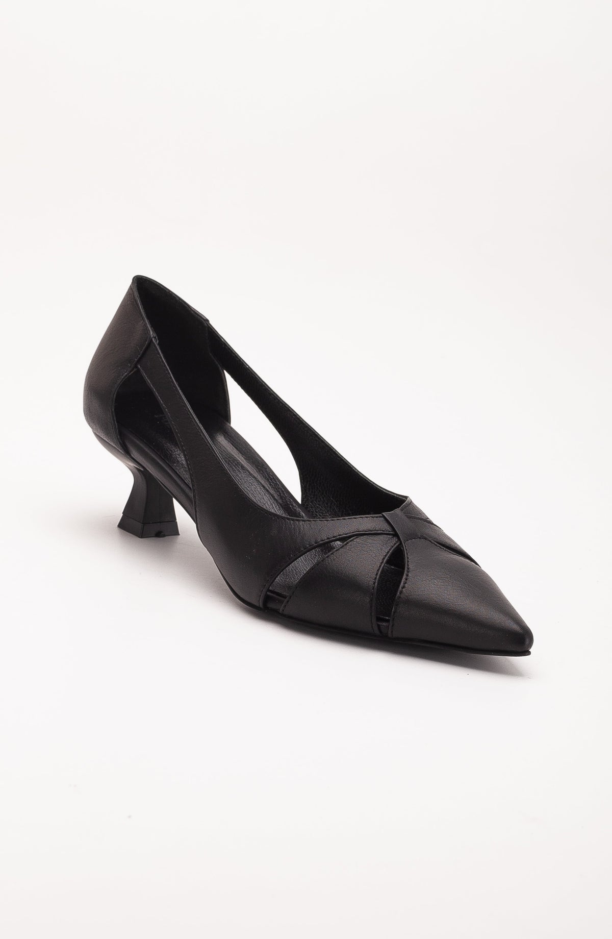 Sidal - Black Leather Pumps – front three-quarter view showing leather, black, SimmiUnique