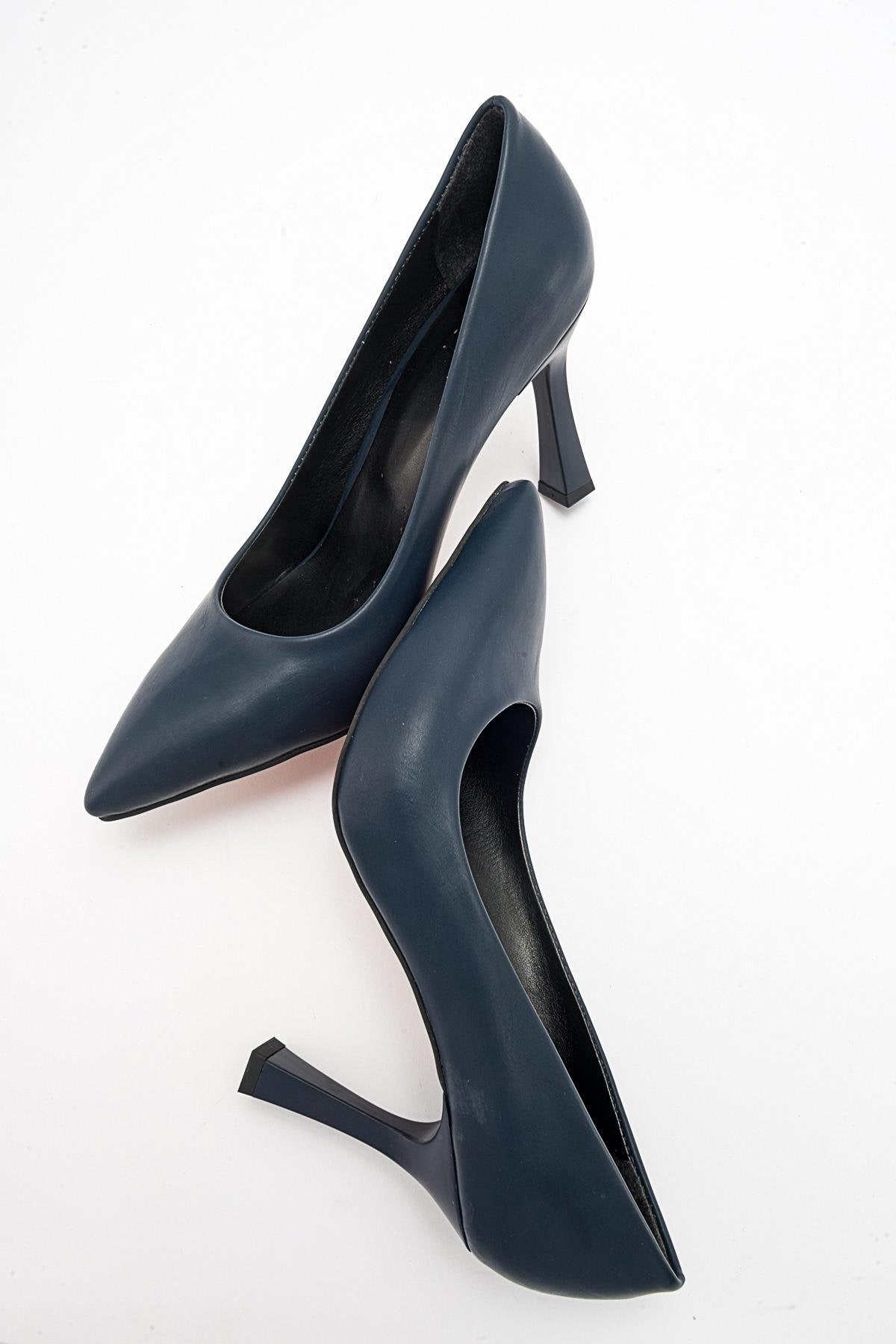 Forest Navy Cilt Pointed Toe Pump – back view showing leather, SimmiUnique