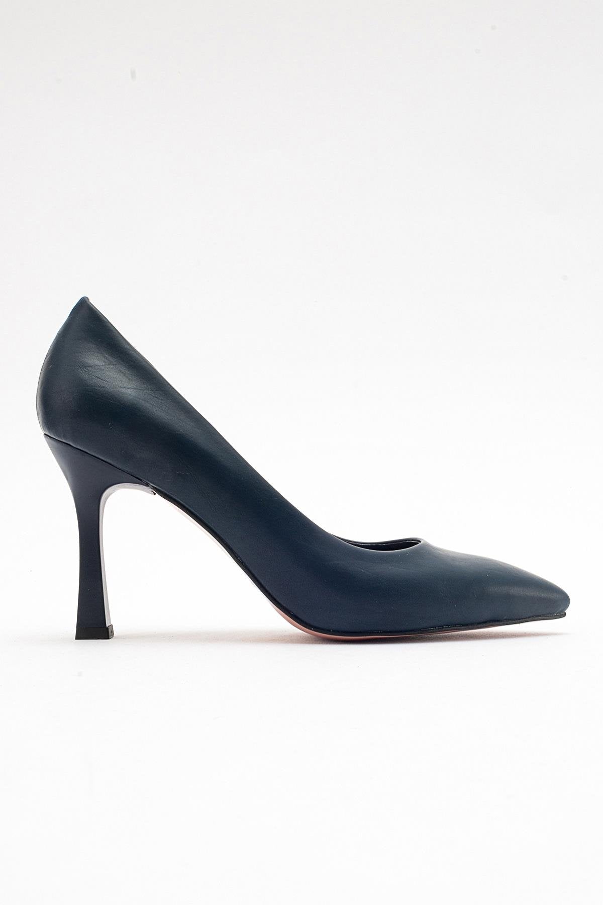 Forest Navy Cilt Pointed Toe Pump – top view showing leather, SimmiUnique