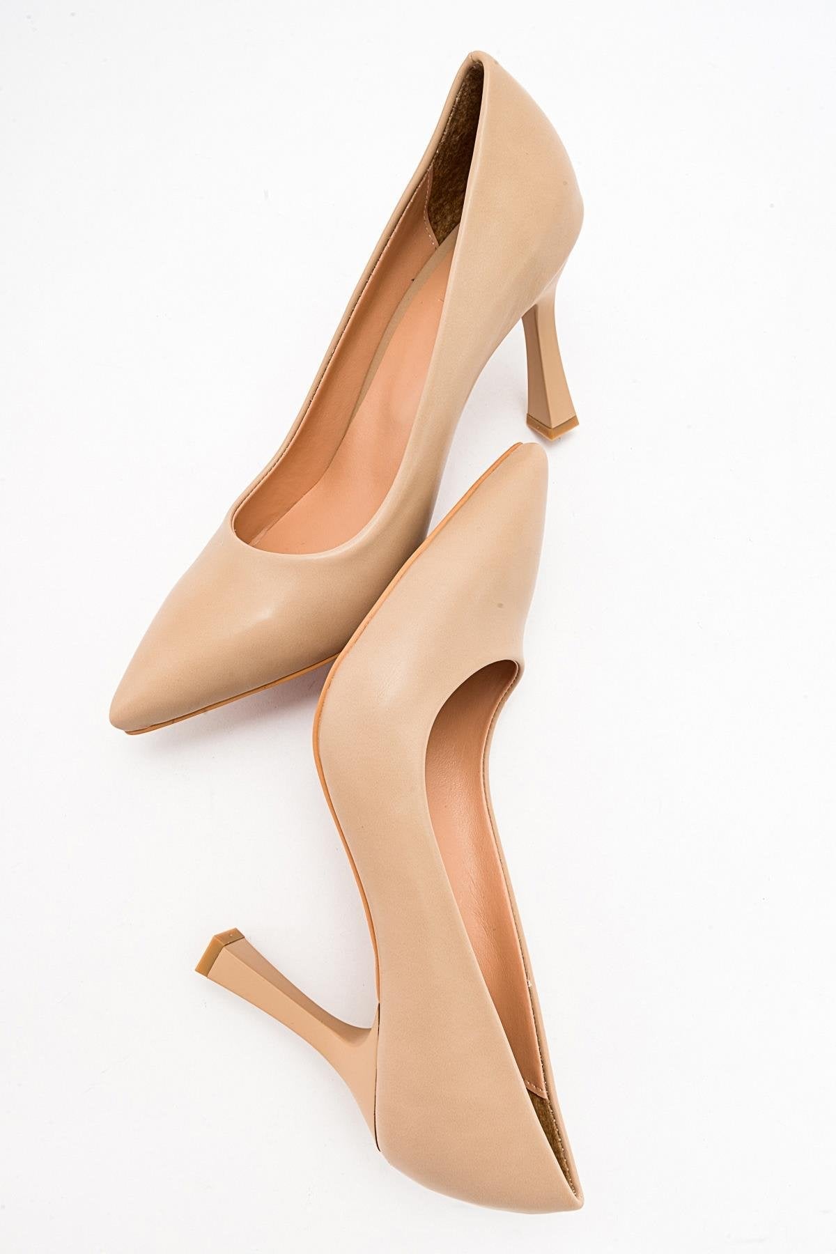 Forest Beige Cilt Pointed Toe Pump – heel view showing leather, SimmiUnique