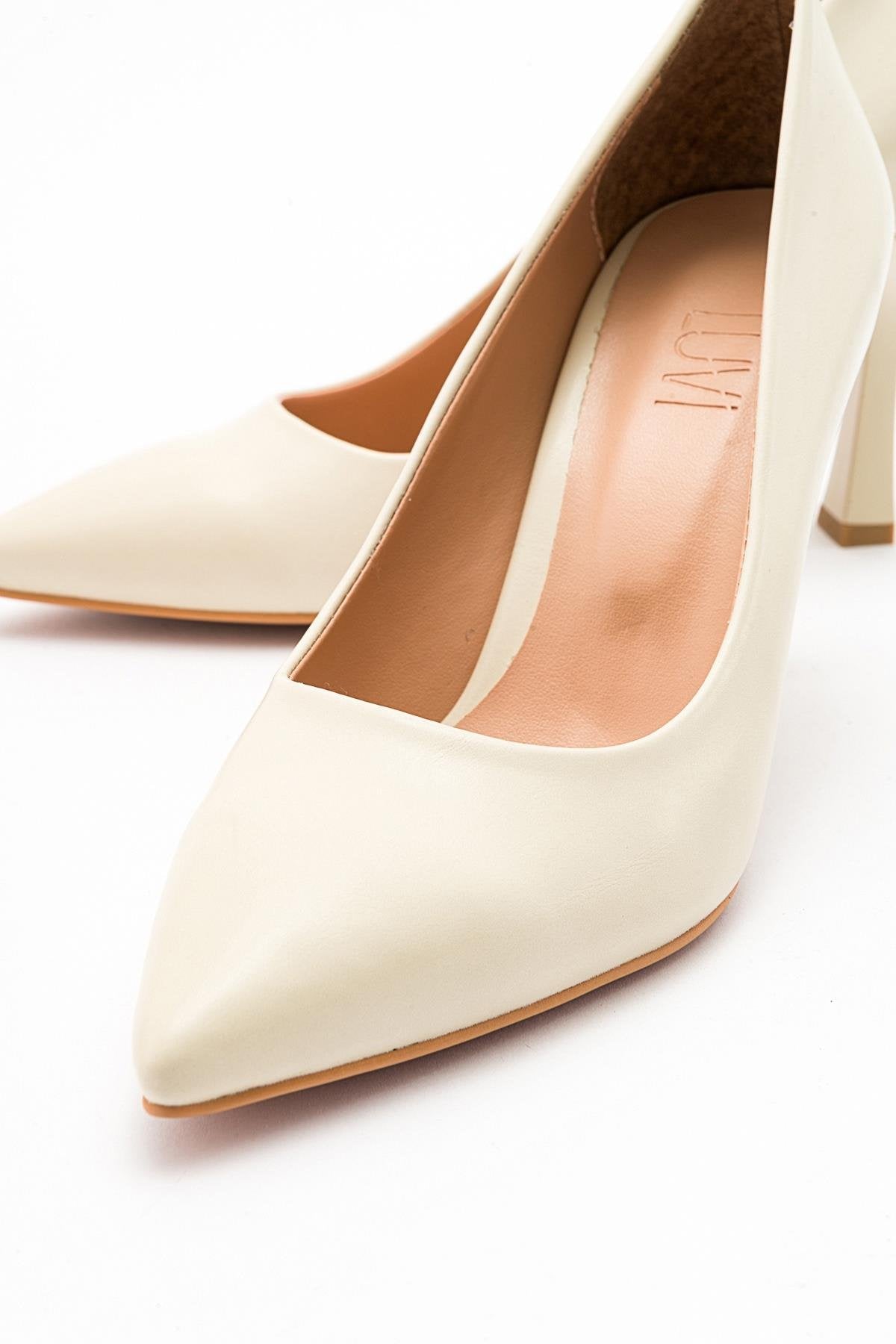 Forest Cream Beige Pointed Toe Pump – back view showing leather, SimmiUnique