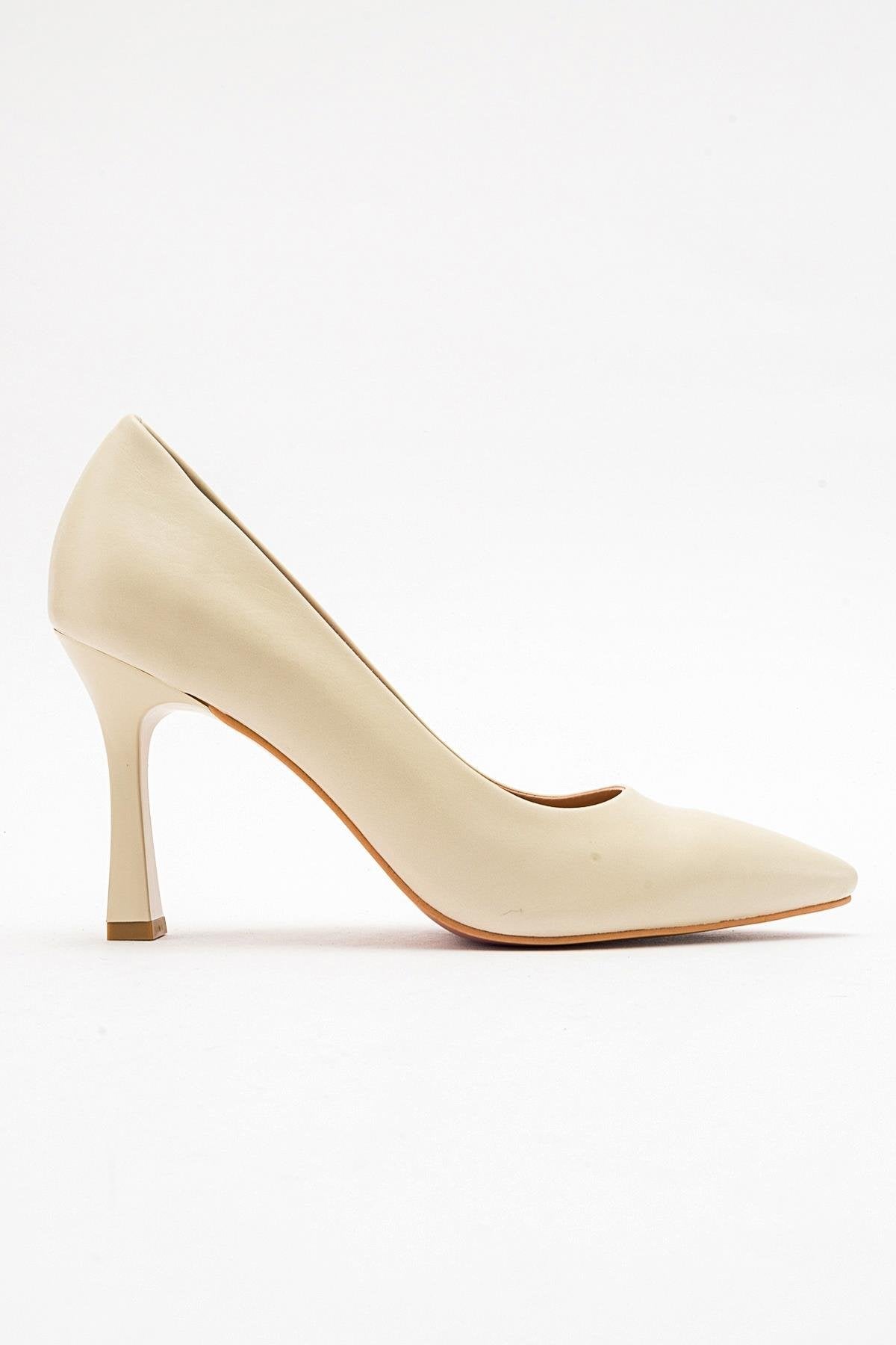 Forest Cream Beige Pointed Toe Pump – top view showing leather, SimmiUnique