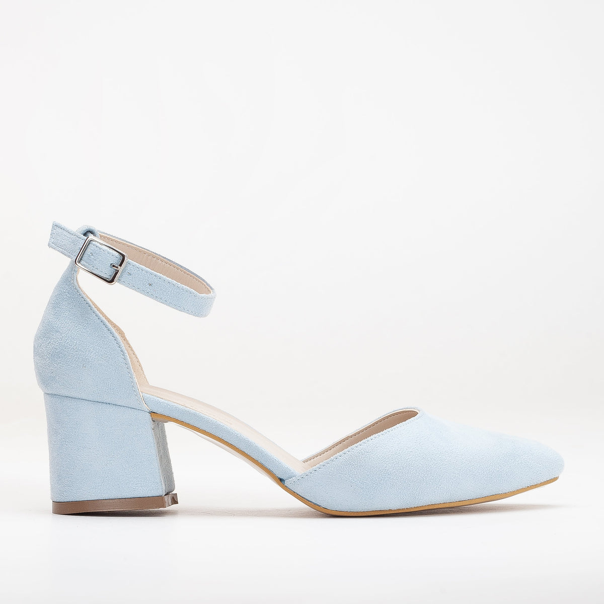 Miranda - Baby Blue Pumps with Pearls – top view showing pearl, leather, suede, SimmiUnique