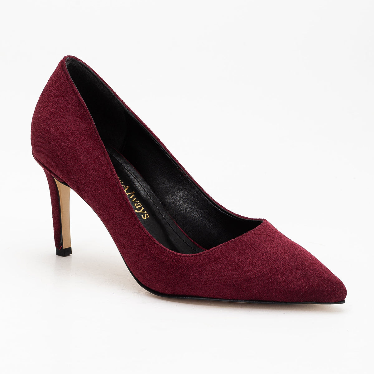Perla - Burgundy Suede Pointed Toe Stiletto Pump – side view showing leather, suede, red, SimmiUnique