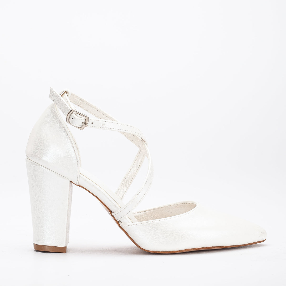 Sina - Ivory Wedding Shoes – front three-quarter view showing leather, ivory, SimmiUnique