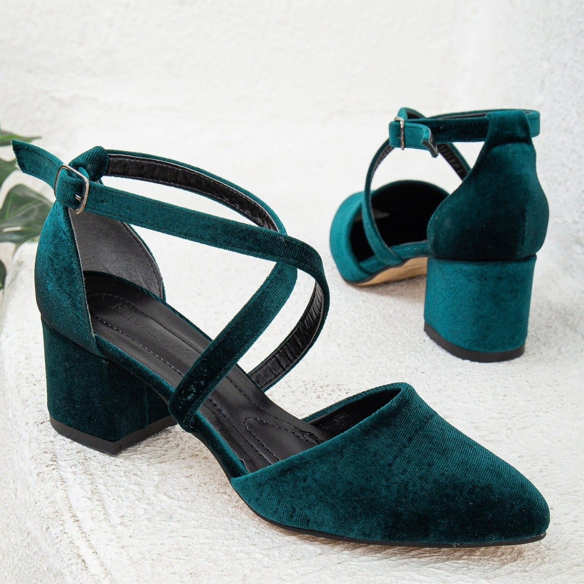 Dolly - Emerald Green Velvet Heels – heel view showing velvet, green, SimmiUnique