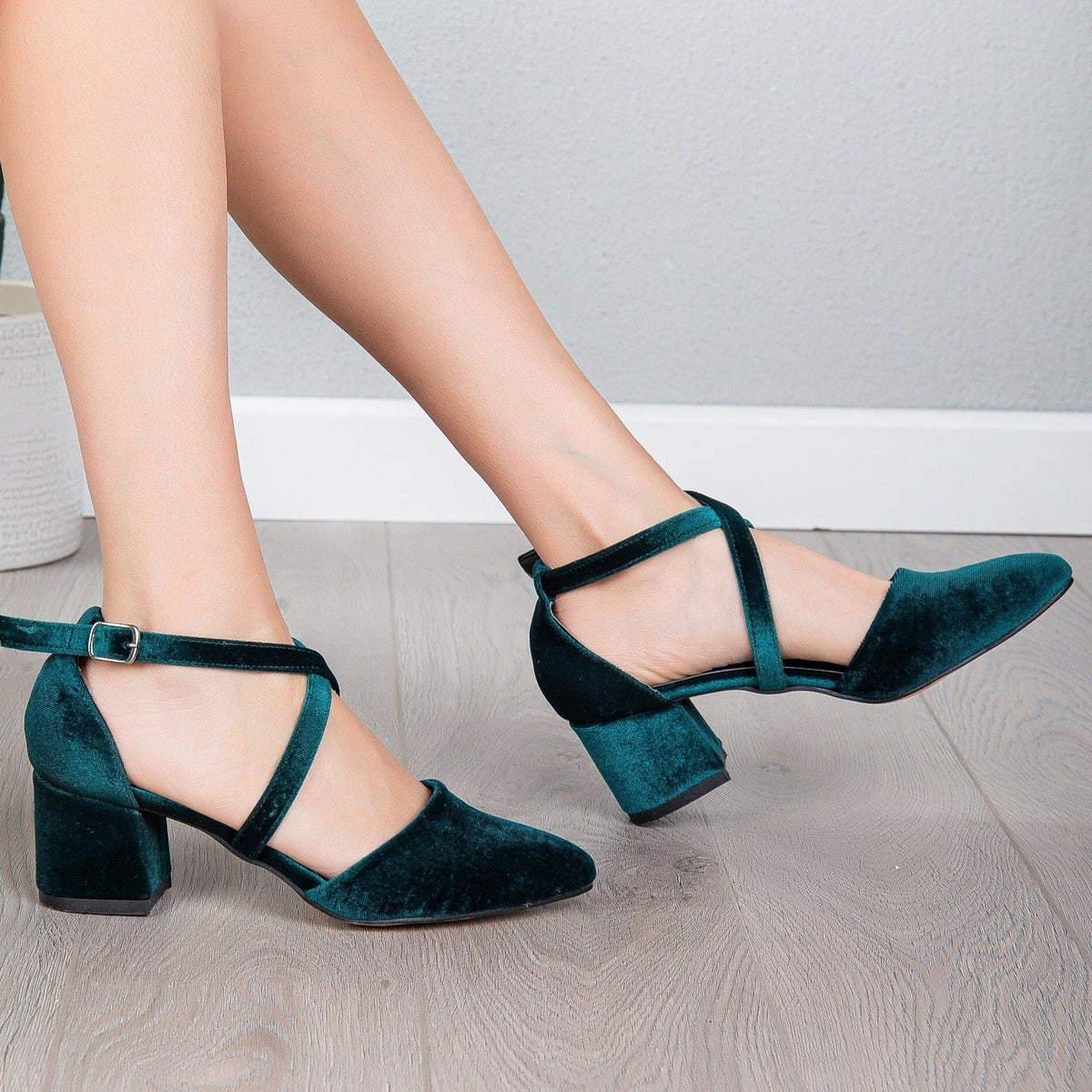 Dolly - Emerald Green Velvet Heels – top view showing velvet, green, SimmiUnique