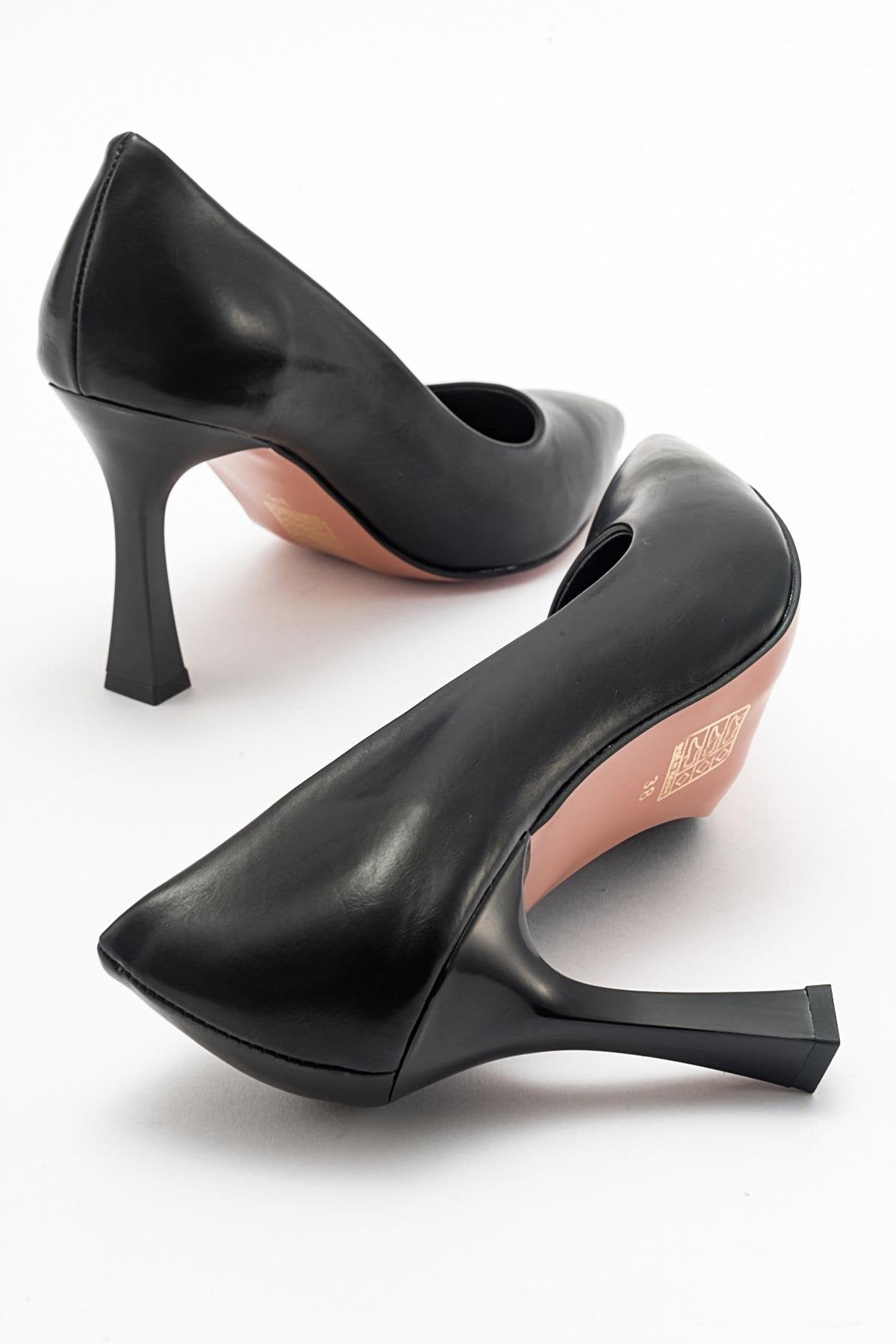 Forest Black Cilt Pointed Toe Pump – side view showing leather, black, SimmiUnique