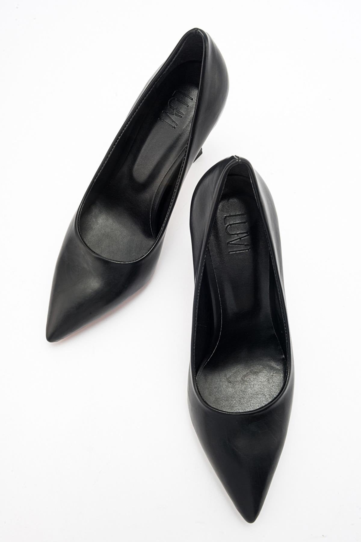 Forest Black Cilt Pointed Toe Pump – detail view showing leather, black, SimmiUnique