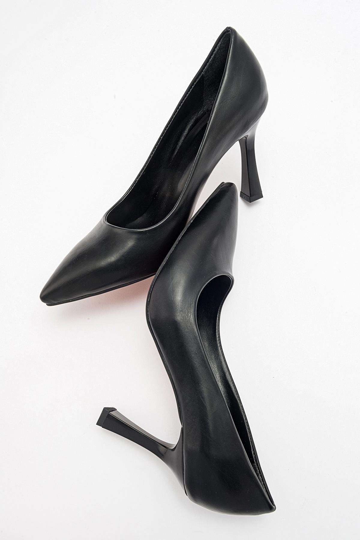 Forest Black Cilt Pointed Toe Pump – back view showing leather, black, SimmiUnique