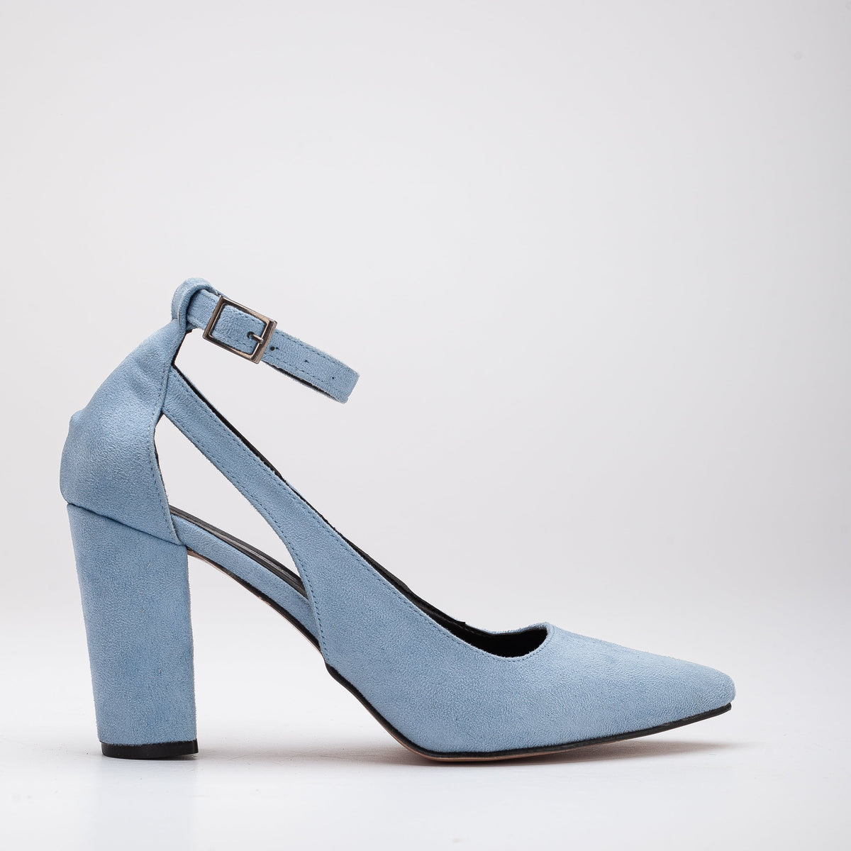 Colette - Baby Blue Suede Heels – front three-quarter view showing leather, suede, blue, SimmiUnique