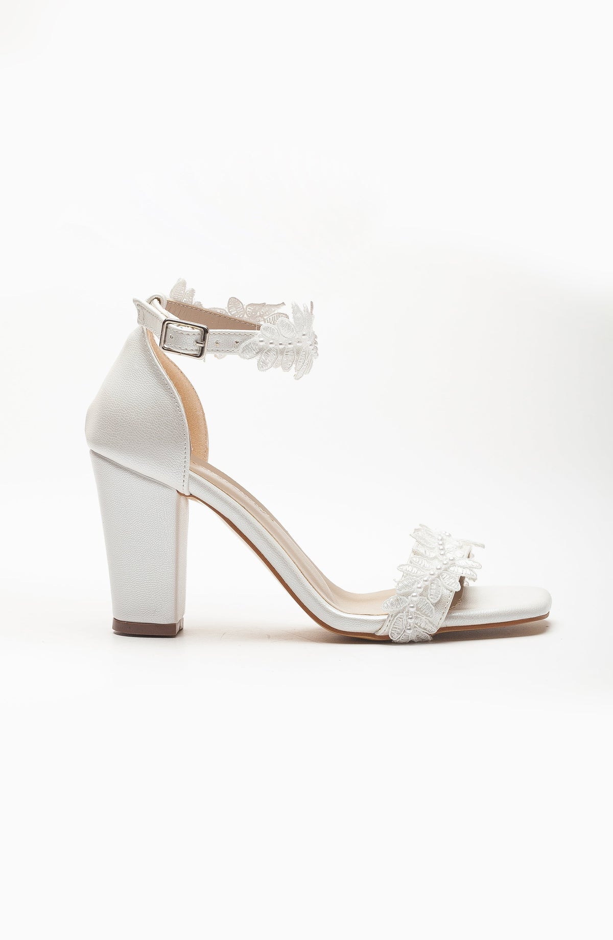 Marlene - Ivory Lace Bridal Heels – detail view showing lace, ivory, white, SimmiUnique