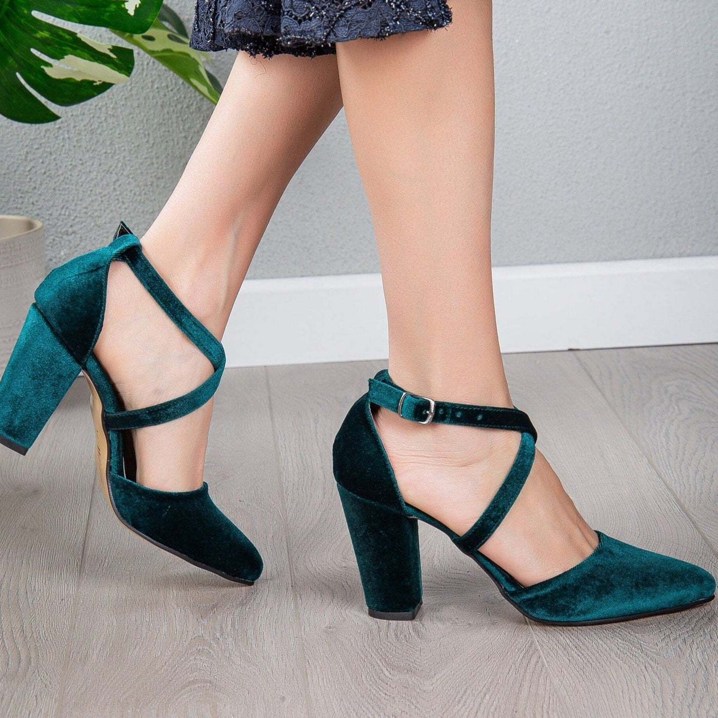 Sina - Emerald Green Velvet Heels – top view showing velvet, green, SimmiUnique