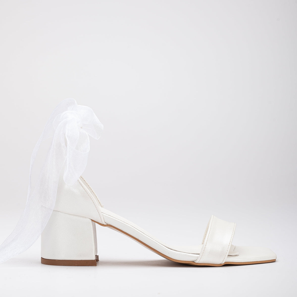 Athena - Ivory Block Heels with Ribbon – front three-quarter view showing lace, leather, ivory, SimmiUnique