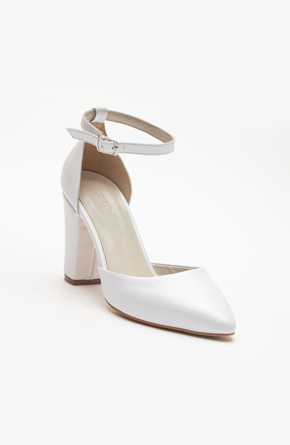 Rossella - Ivory Leather Bridal Heels – front three-quarter view showing leather, ivory, SimmiUnique