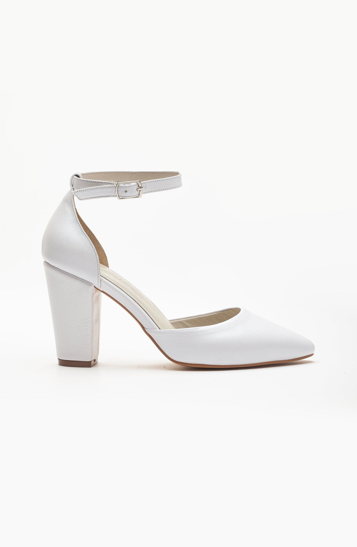 Rossella - Ivory Leather Bridal Heels – back view showing leather, ivory, SimmiUnique