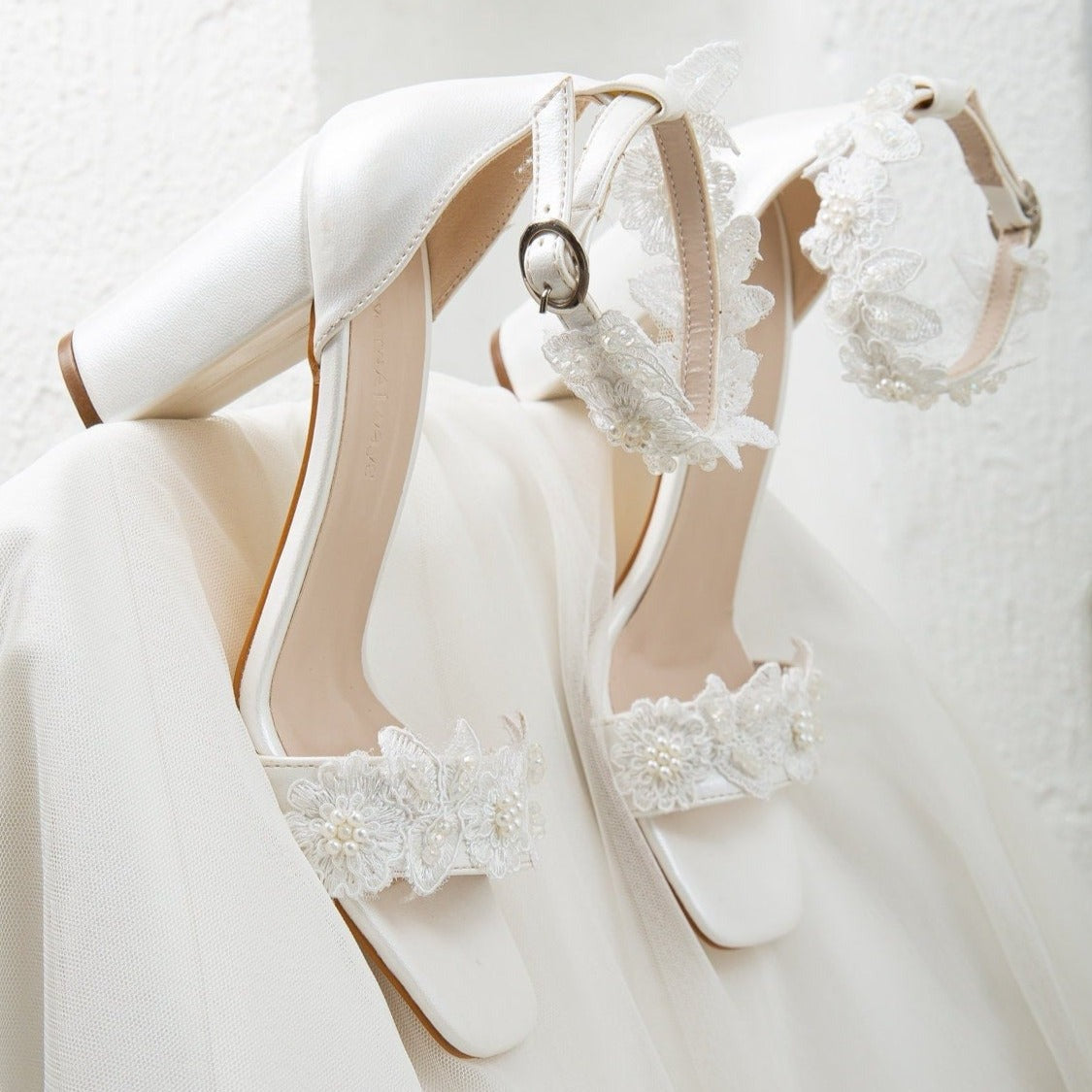 Dede - Ivory Lace Bridal Heels – back view showing lace, ivory, white, SimmiUnique