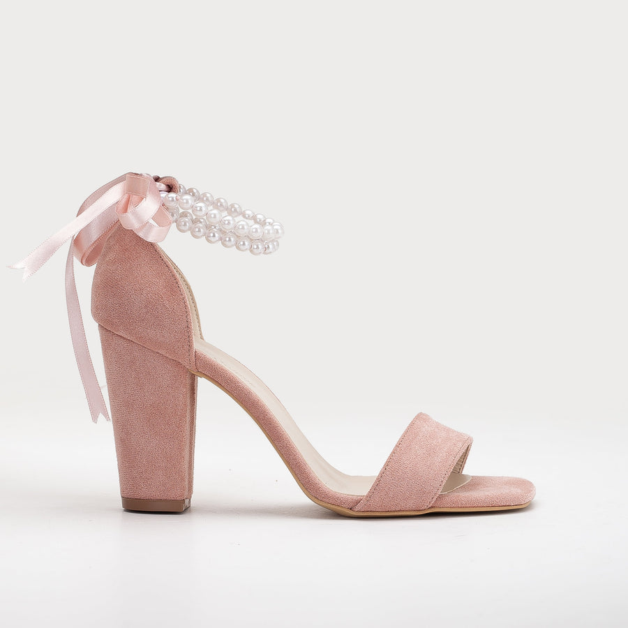 Melissa - Dusty Pink Suede Sandals with Pearls