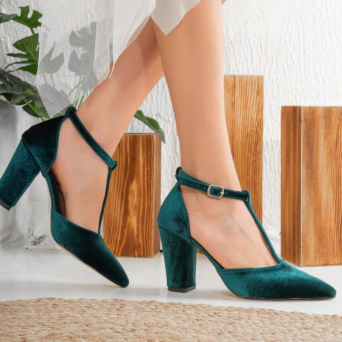 Angelique - Emerald Green Velvet Heels – side view showing velvet, green, SimmiUnique