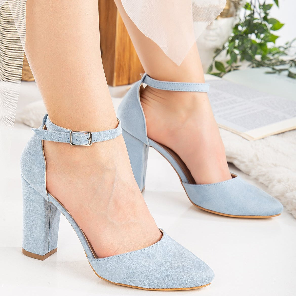 Gisele - Baby Blue Suede Wedding Heels – side view showing leather, suede, blue, SimmiUnique