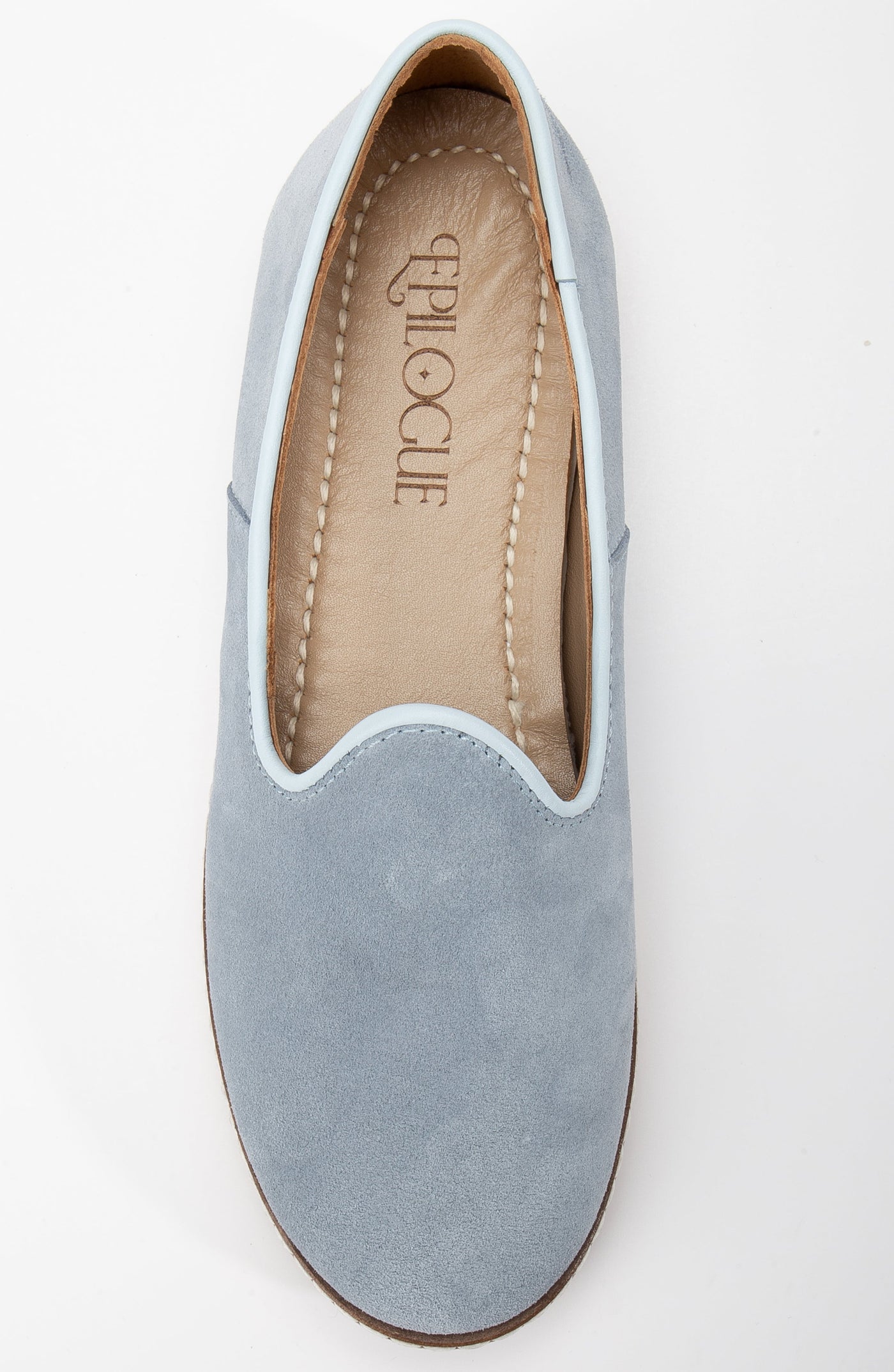 Istanbul - Dusty Blue Suede Leather Slip On – back view showing leather, suede, blue, SimmiUnique