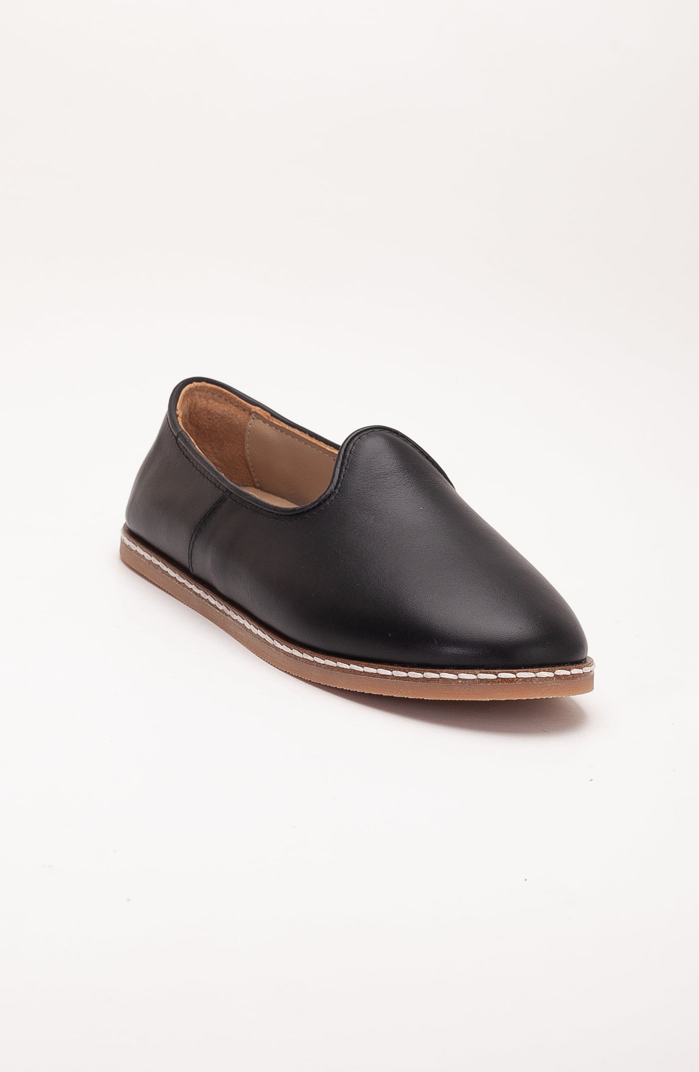 Dalya - Black Leather Slip On – side view showing leather, black, red, SimmiUnique