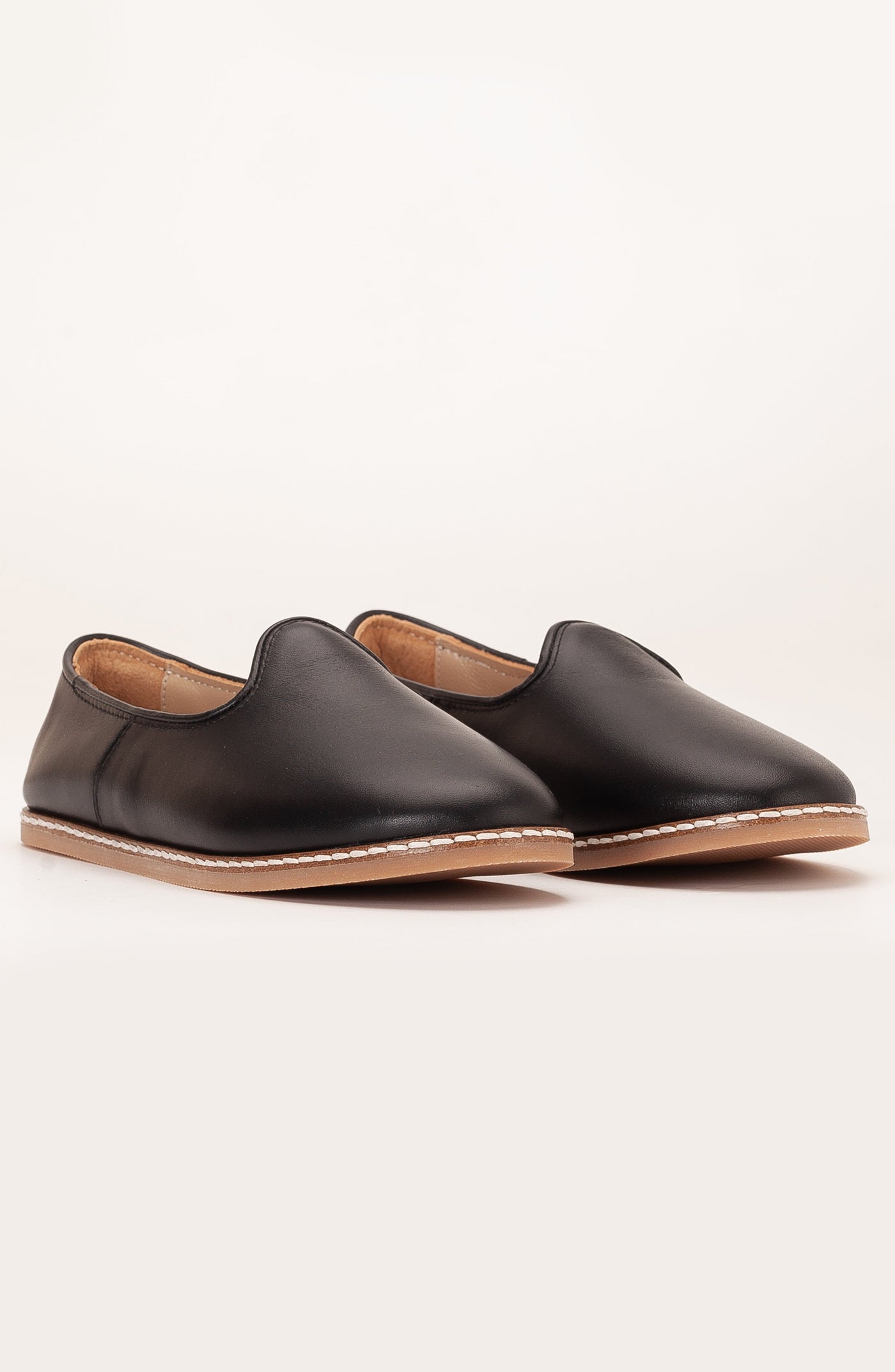 Dalya - Black Leather Slip On – detail view showing leather, black, red, SimmiUnique
