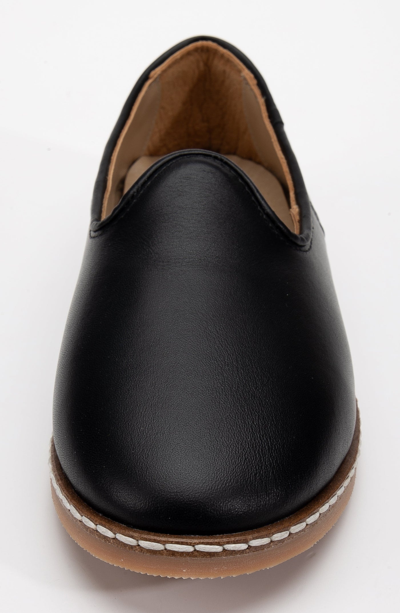 Dalya - Black Leather Slip On – top view showing leather, black, red, SimmiUnique