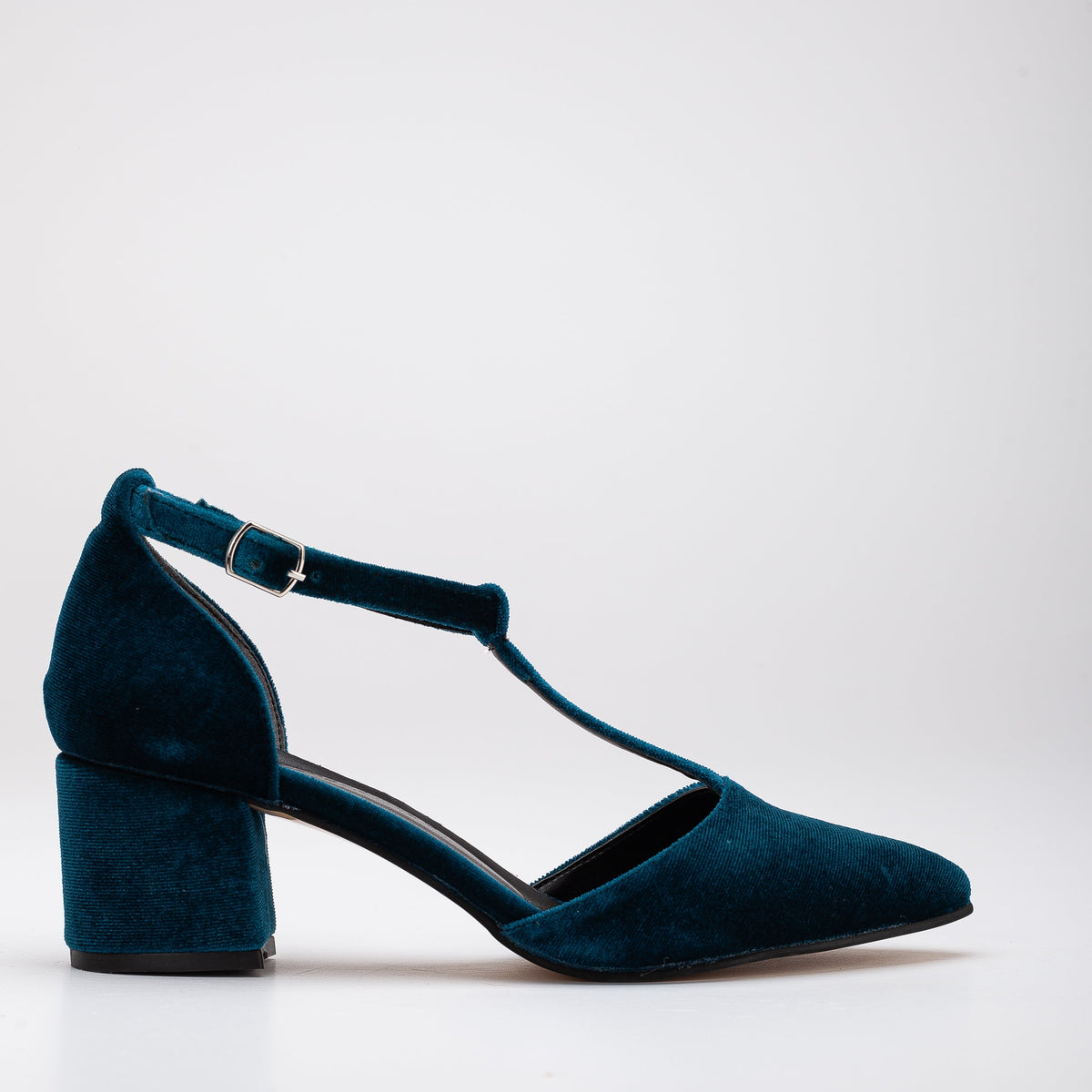 Anicette - Teal Blue Velvet Pumps – front three-quarter view showing velvet, blue, SimmiUnique