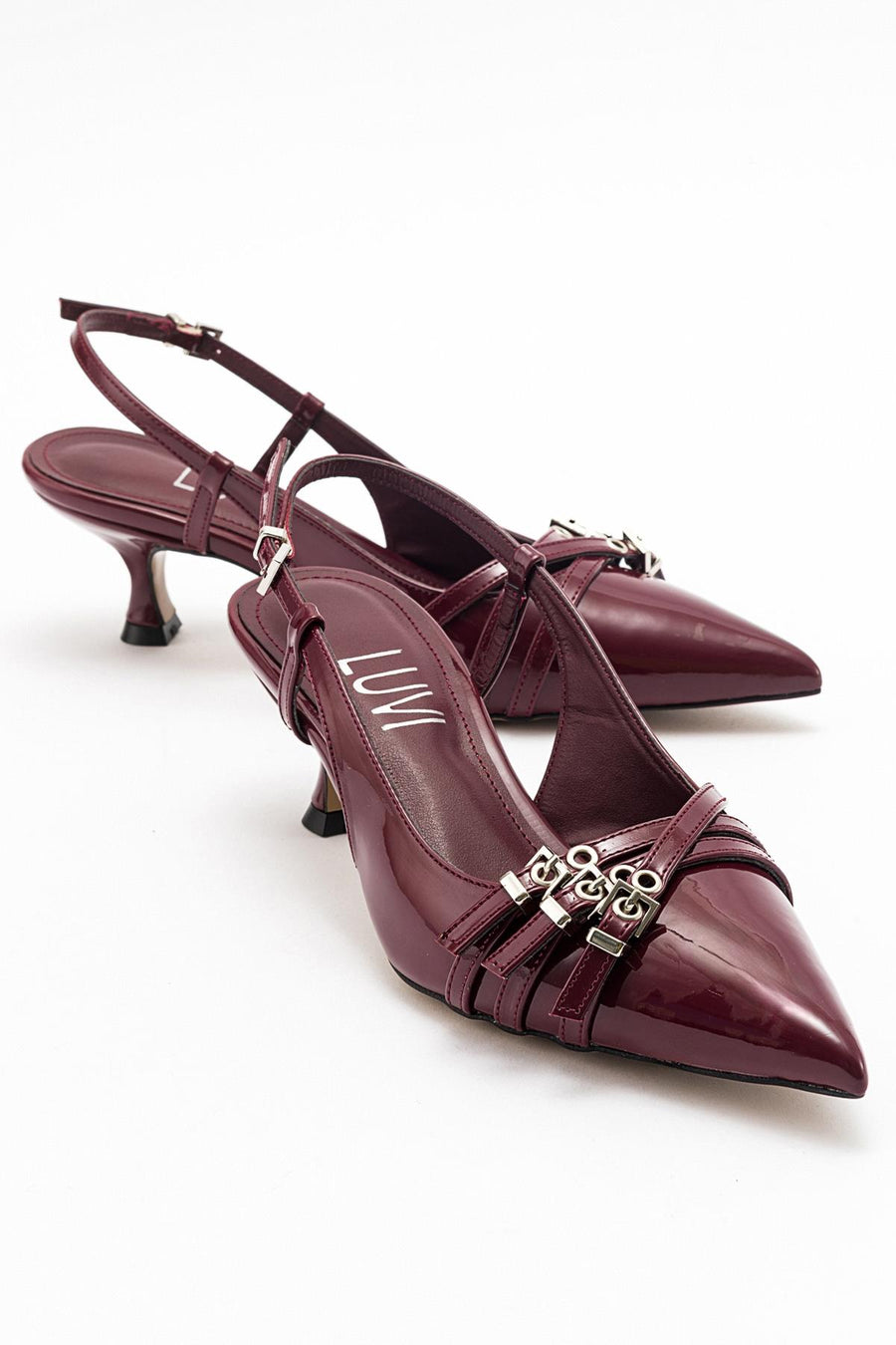 Woss - Burgundy Patent Belt Detail Heeled Shoe