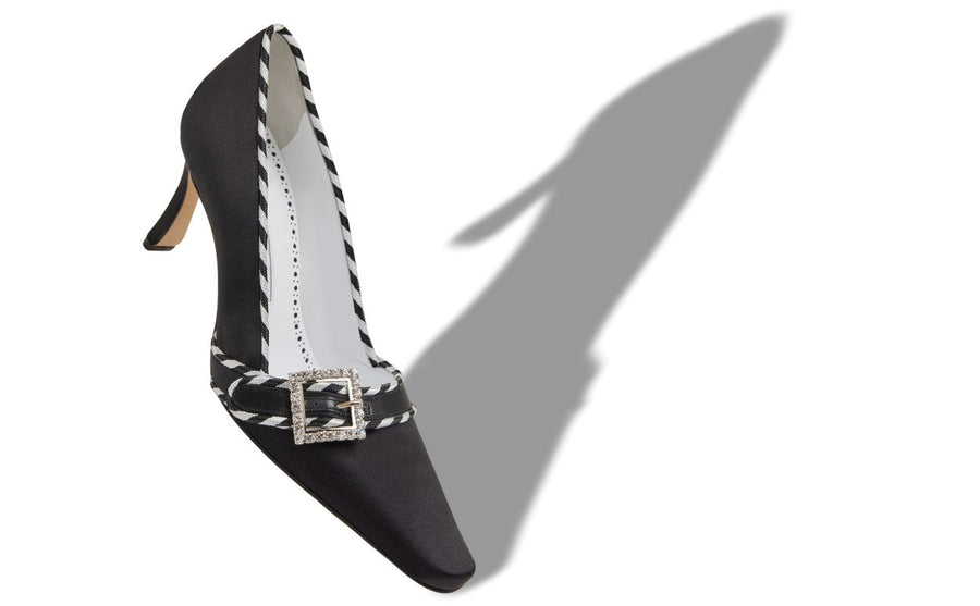 Leonora Pearl Black Crystal Buckle Pumps
