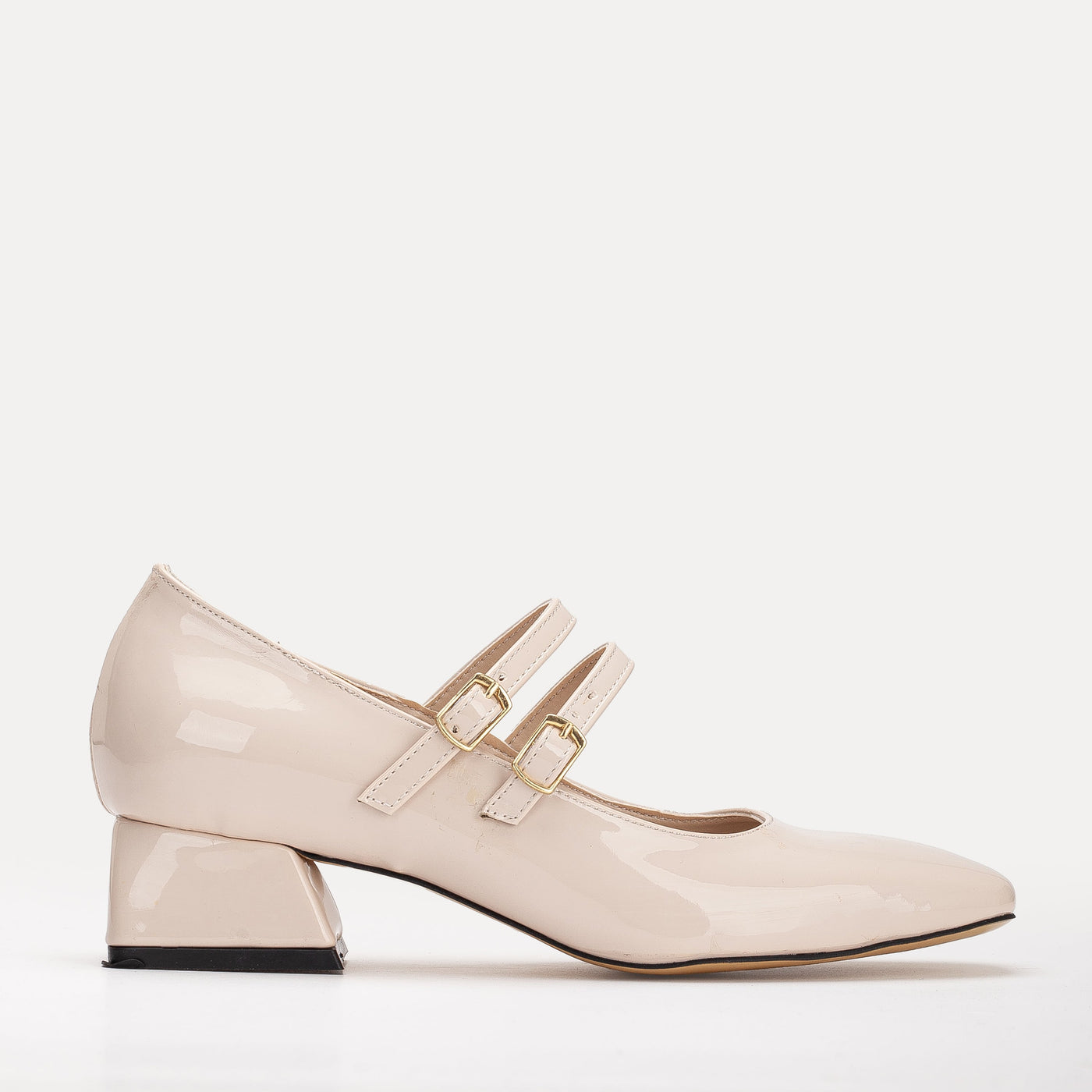 Lizbeth - Beige Mary Jane Shoes – front three-quarter view showing leather, SimmiUnique