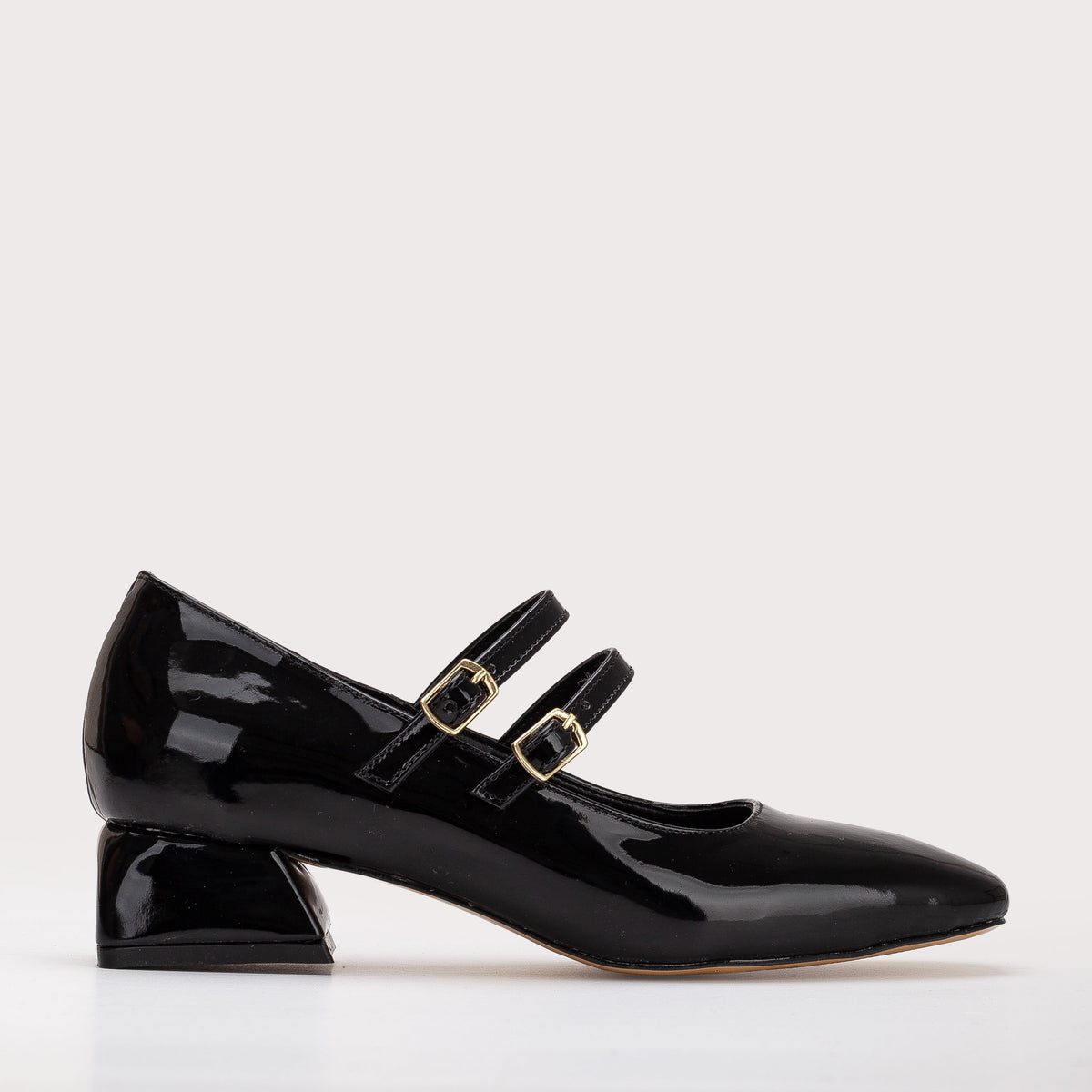 Lizbeth - Black Mary Jane Shoes – front three-quarter view showing leather, black, SimmiUnique