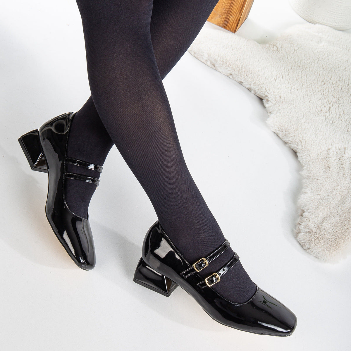 Lizbeth - Black Mary Jane Shoes – pair view showing leather, black, SimmiUnique