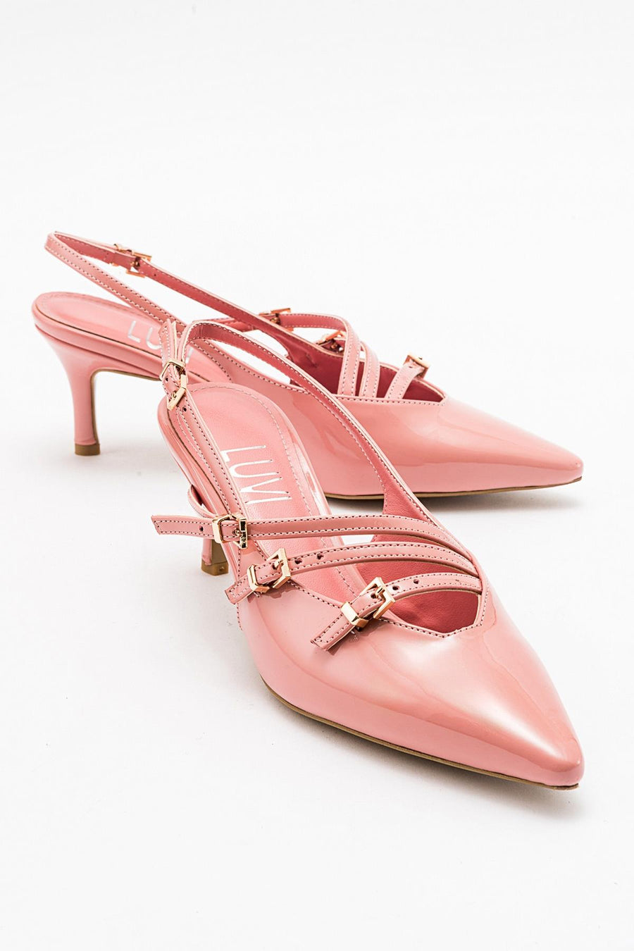 Magra Blush Patent Pointed-Toe Slingback Stiletto