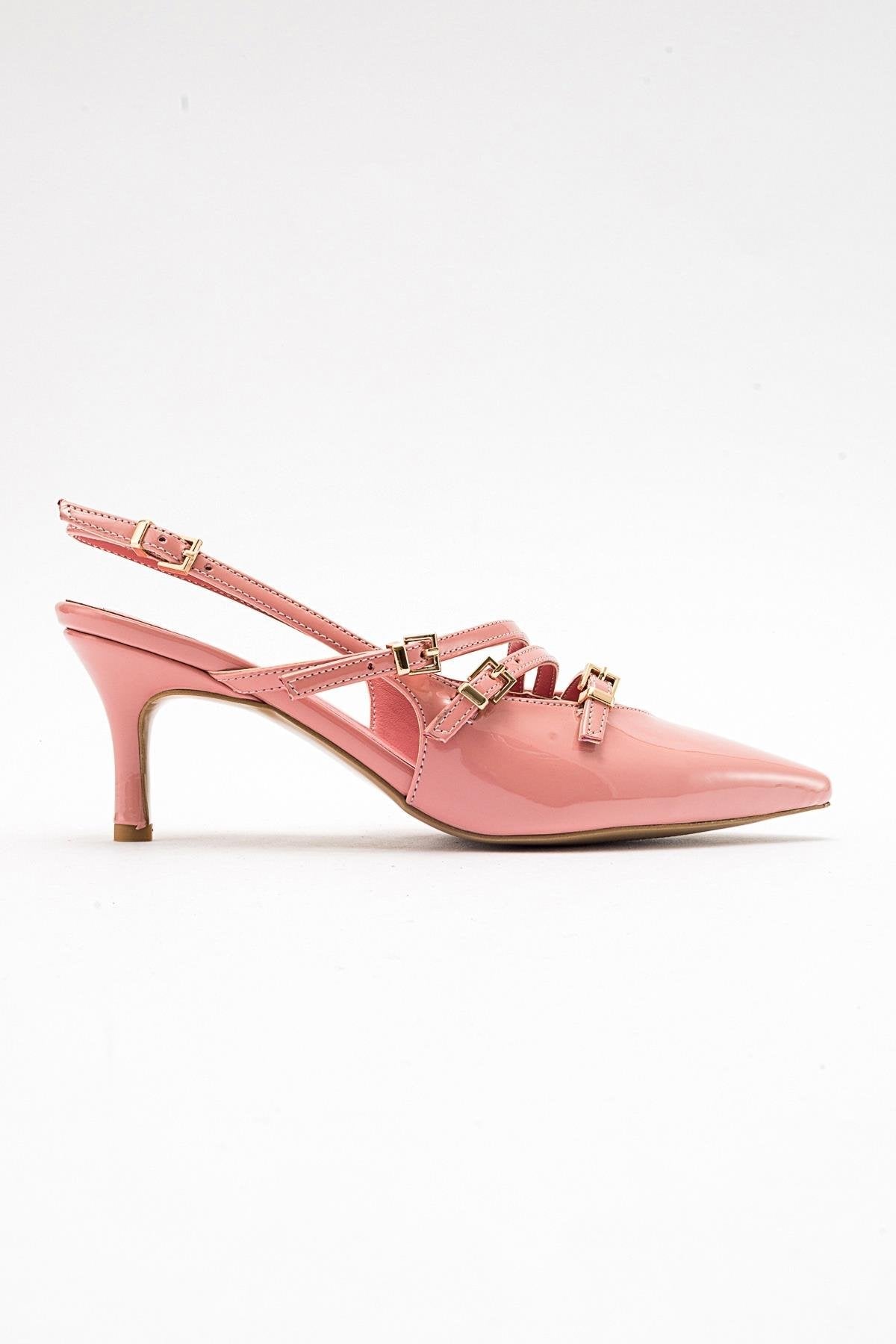 Magra Blush Patent Pointed-Toe Slingback Stiletto – top view showing leather, red, SimmiUnique