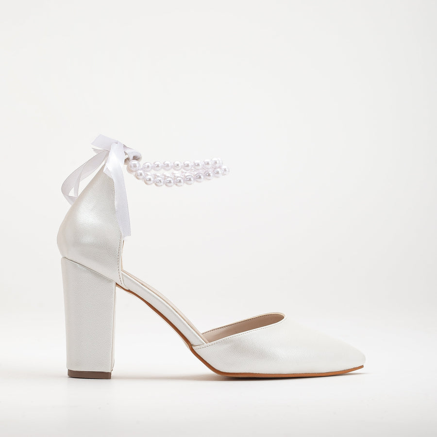 Hazel - Ivory Wedding Heels with Pearls