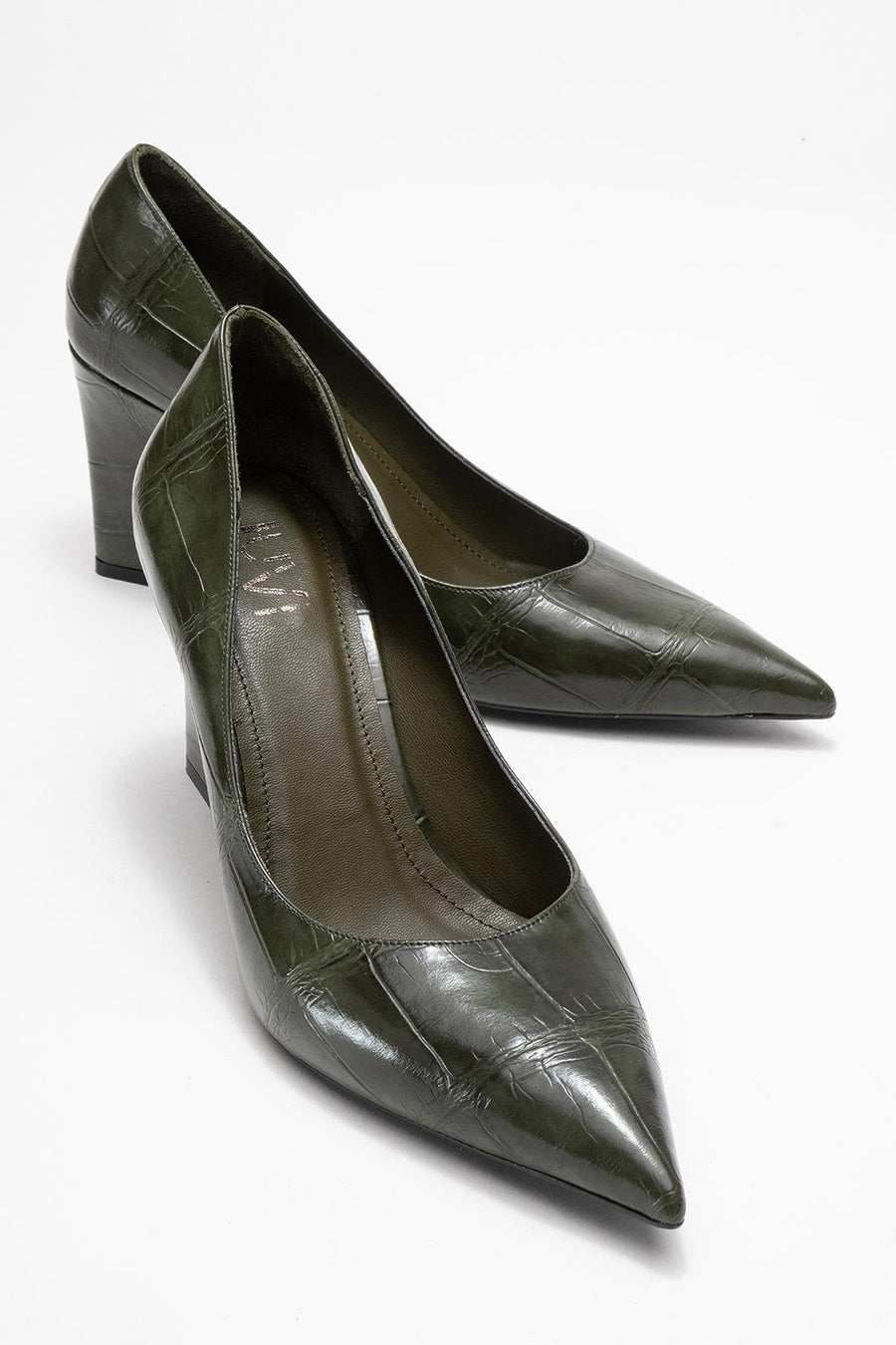 Puera - Green Printed Pointed Toe Wedge Heel Shoe