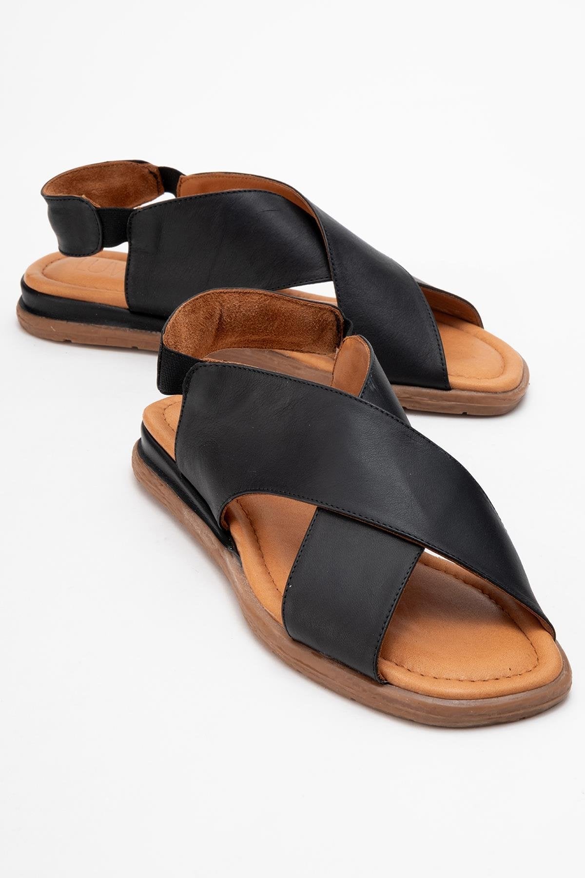 706 - Black Leather Thong Sandals – front three-quarter view showing leather, black, SimmiUnique