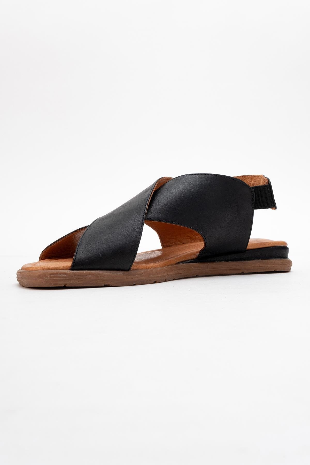 706 - Black Leather Thong Sandals – heel view showing leather, black, SimmiUnique