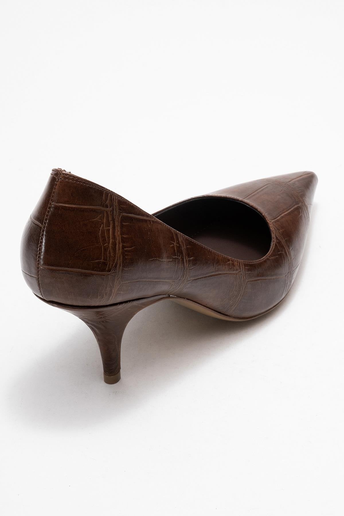 Marcus - Tan Printed Heeled Pump – back view showing leather, red, SimmiUnique